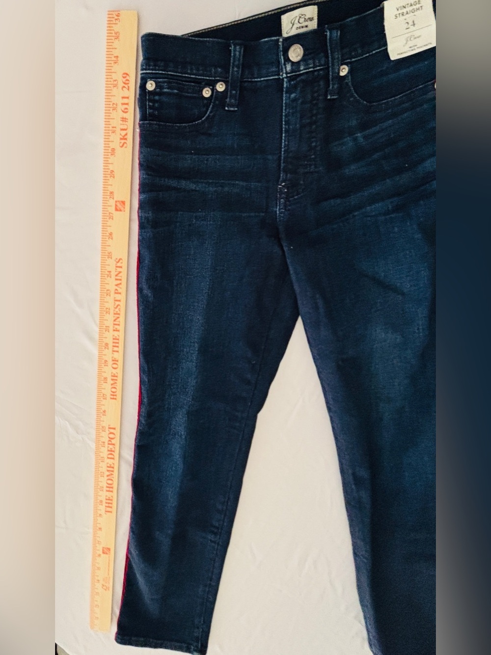 J. Crew Women's Vintage Straight Jeans with Red Velvet Trim Women’s 24 New - Picture 12 of 13